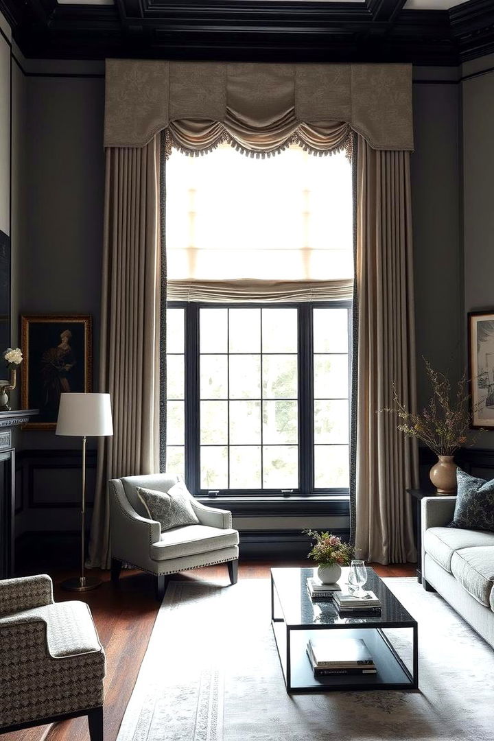 Elegant Window Treatments - 22 living room grey walls black trim