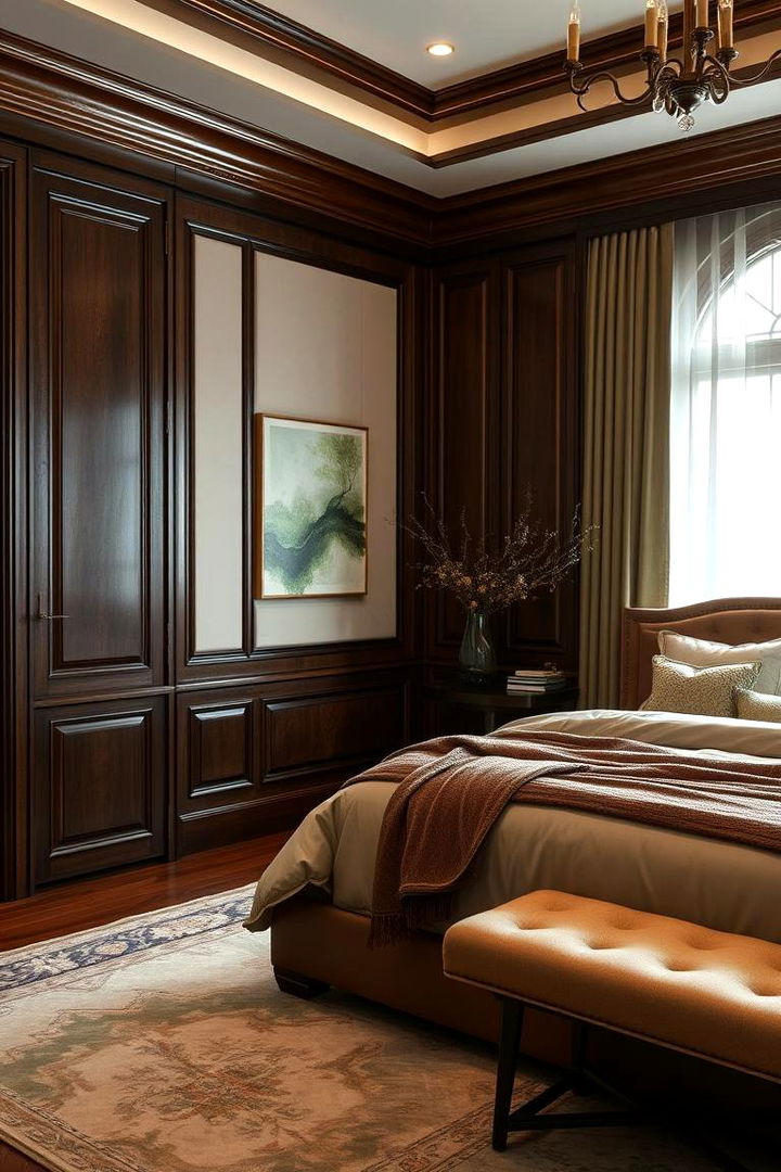 Elegant Wood Accents Brown Hues and Soft Greens - 22 Green and Brown Bedroom Ideas