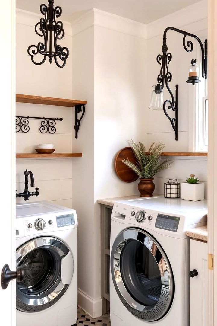 Elegant Wrought Iron Fixtures - 22 Farmhouse Laundry Room Ideas