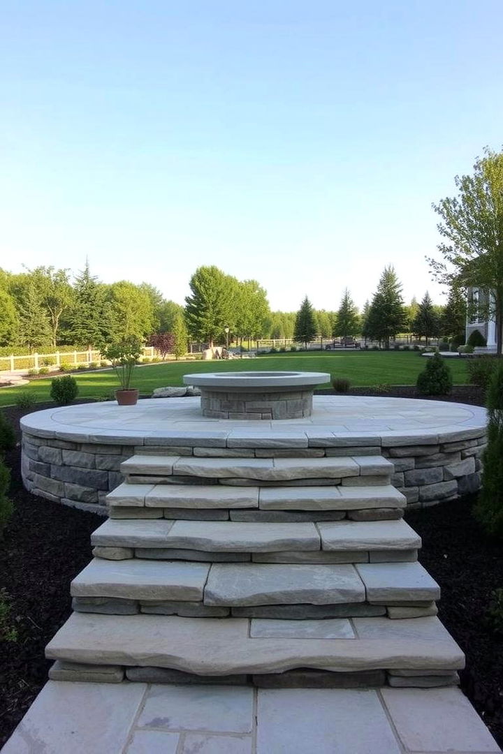 Elevated Stone Fire Pit with Steps - 22 Stone Fire Pit Ideas