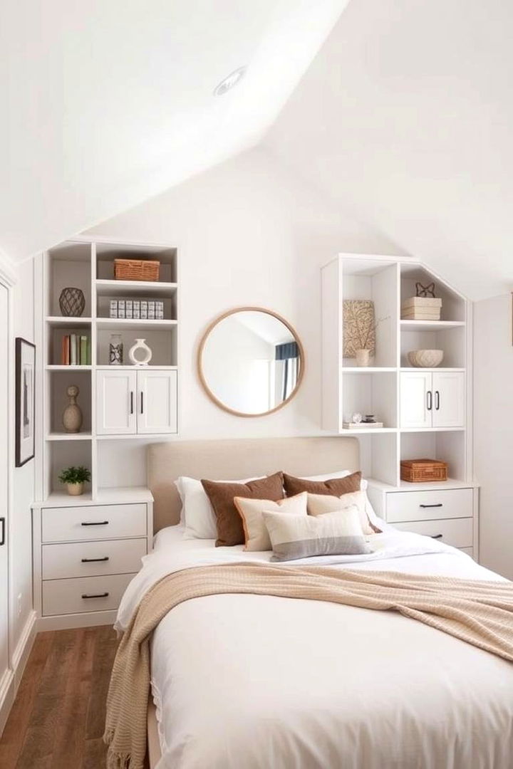 Elevated Storage and Decor Harmony - 22 Low Sloped Ceiling Bedroom Ideas