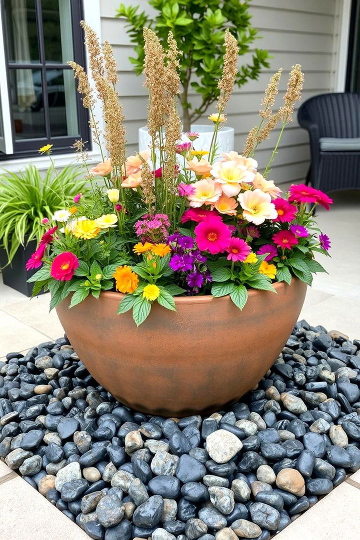 Elevating Container Garden Designs - 22 Black River Rock Landscaping Ideas