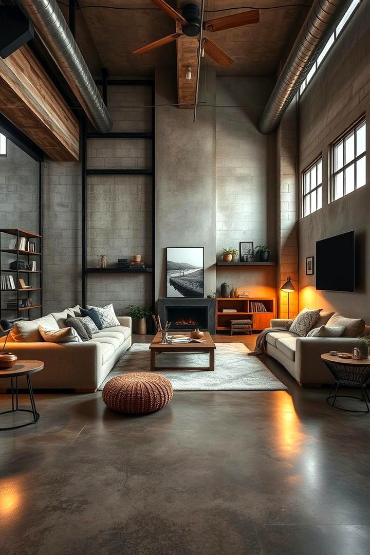 Embracing Industrial Warmth - 22 Rustic Concrete Floor Living Room Ideas
