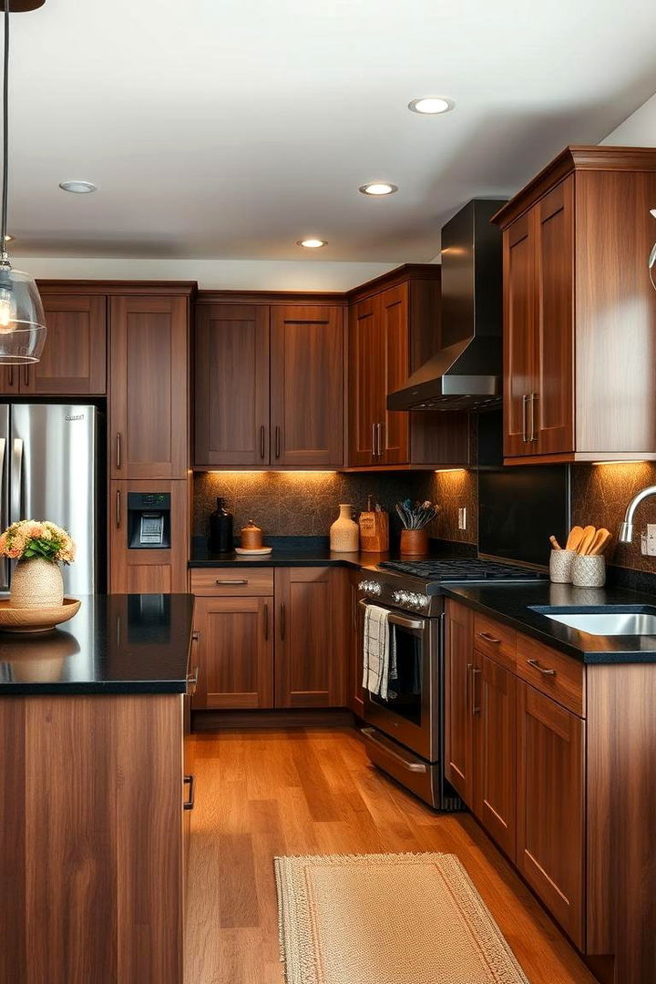 Embracing Nature with Earthy Tones - 22 Brown Kitchen Cabinets With Black Countertops