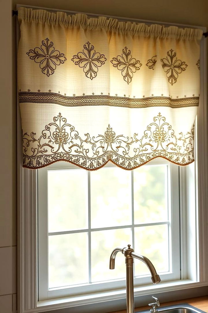 Embroidered Detail Valances - 22 Kitchen Valance Ideas
