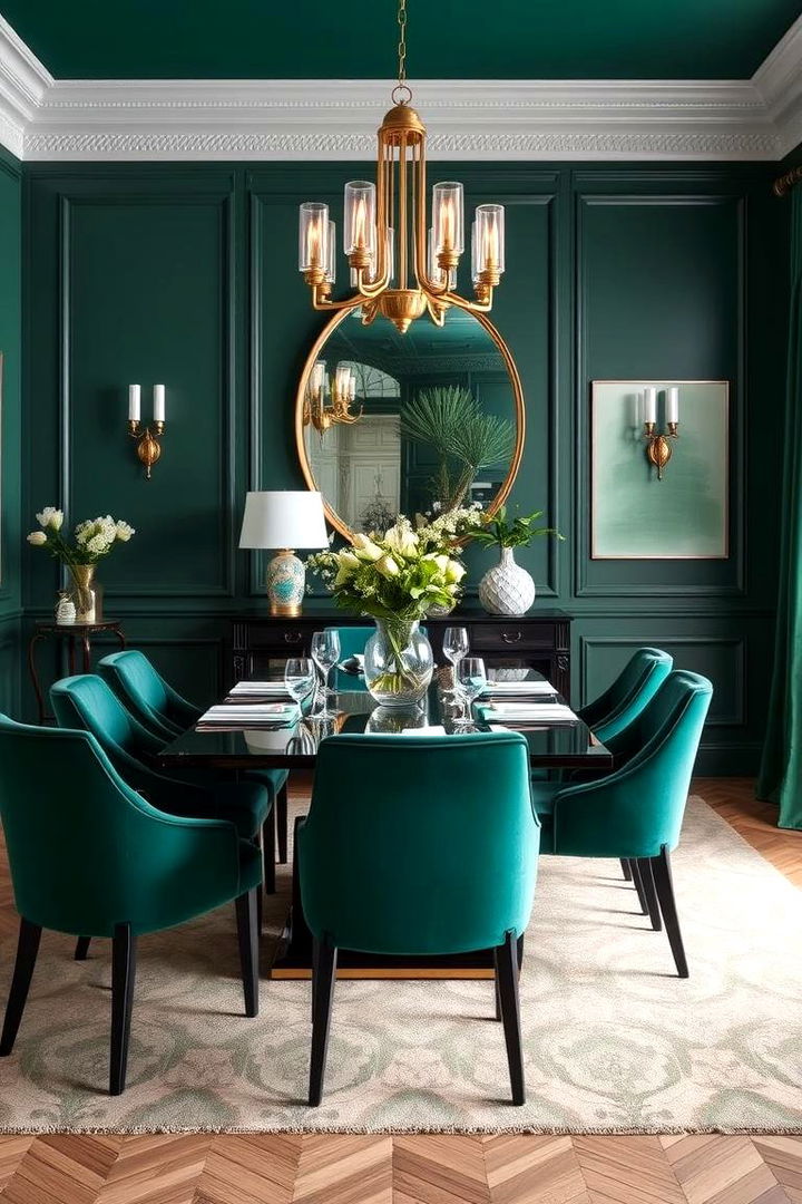 Emerald Accents Elegance - 22 Green Dining Room Ideas