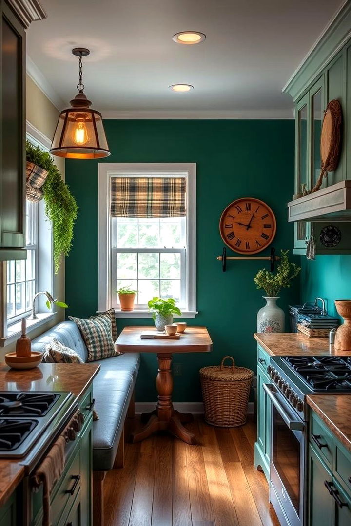 Emerald Green Accent Walls in Nooks - 22 Emerald Green Kitchen Ideas