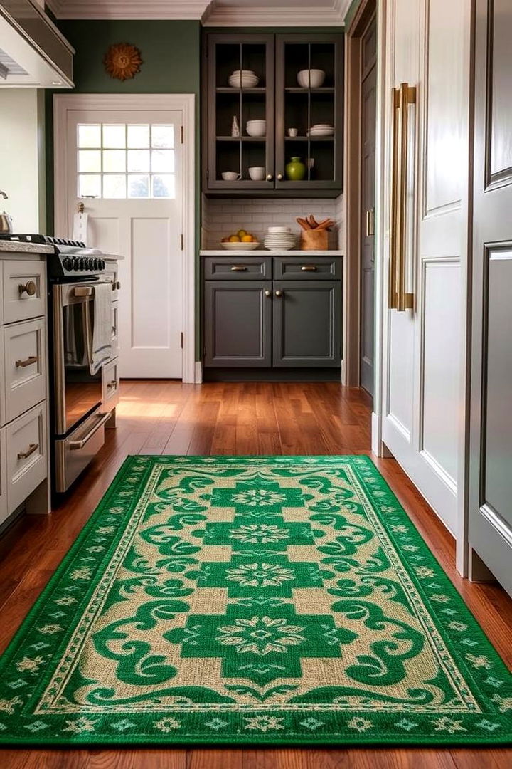 Emerald Green Patterned Kitchen Rug - 22 Emerald Green Kitchen Ideas
