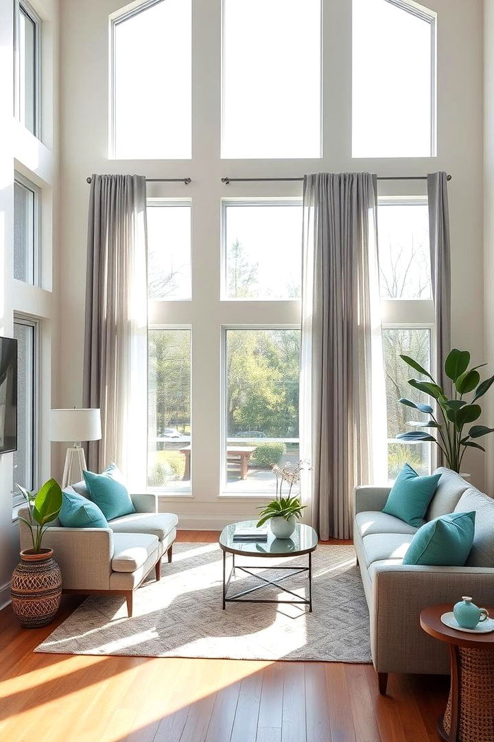 Emphasis on Natural Light - 22 Teal and Grey Living Room Ideas