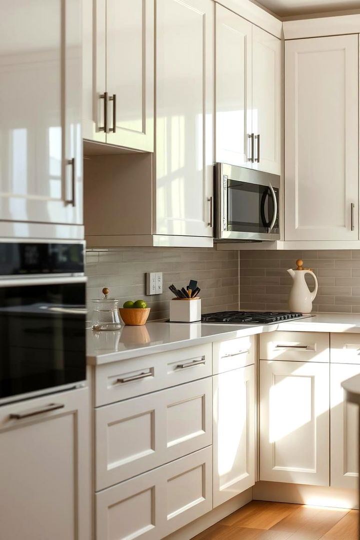 Emphasizing Reflective Qualities - 22 Off-white Kitchen Cabinets
