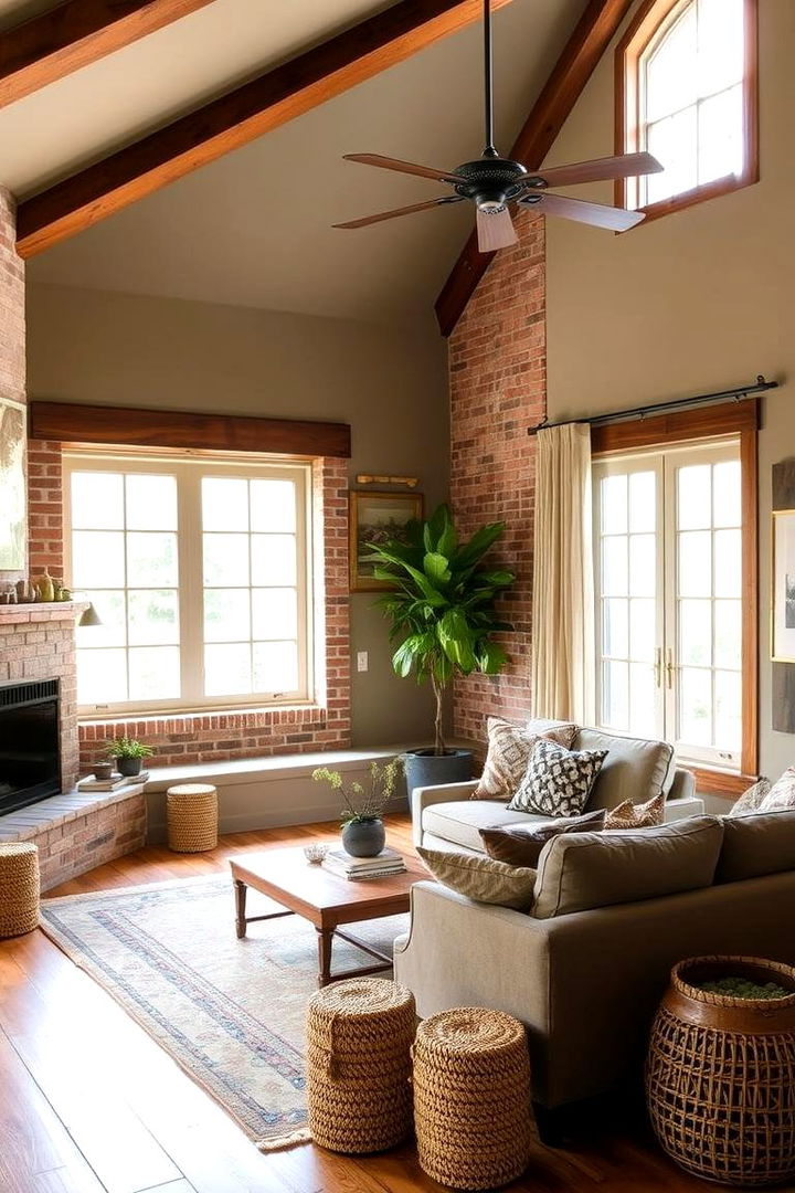 Emphasizing a Warm Earthy Color Palette - 22 Rustic Living Room With a Brick Fireplace Ideas