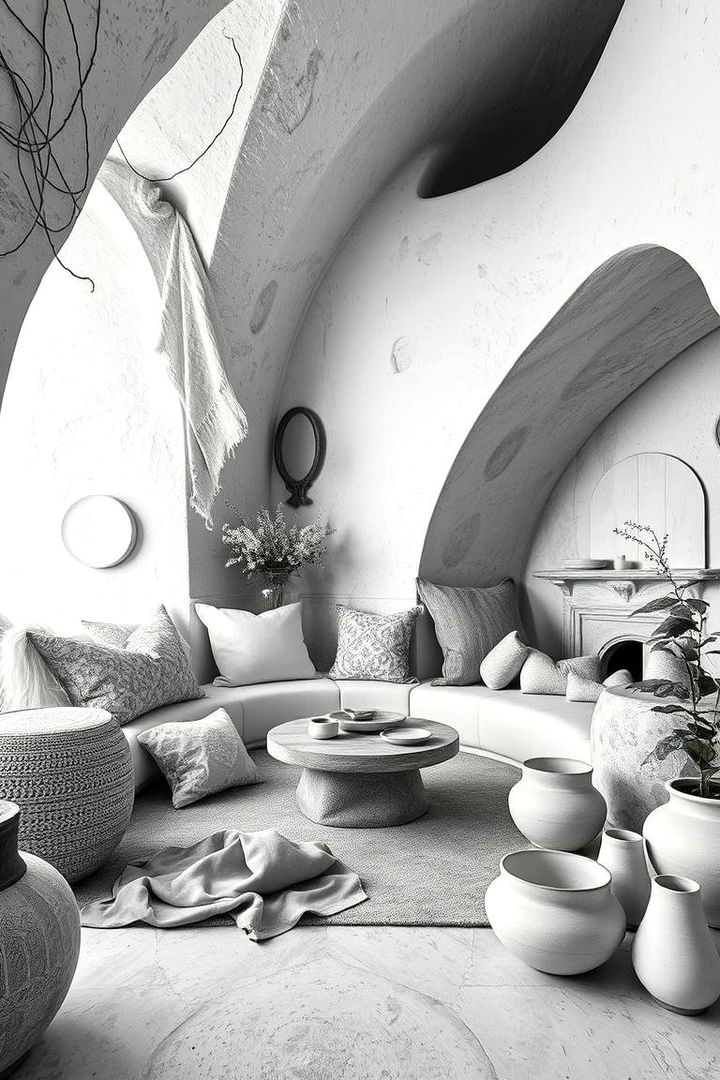 Enchanting Black and White Textures - 22 Black and White Boho Living Room Ideas