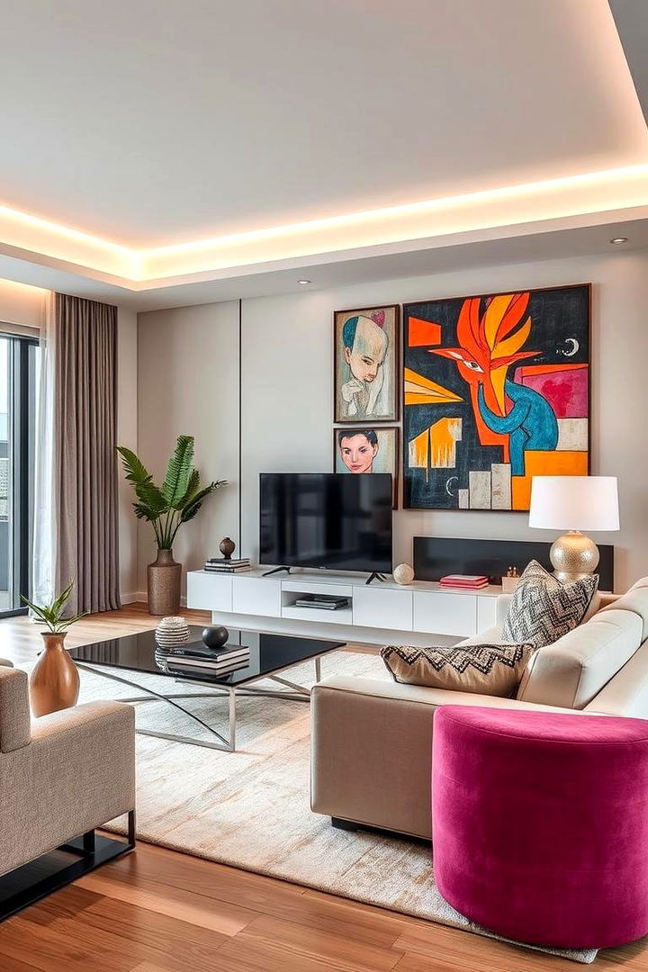 Energetic Neutrals with Color Pops - 22 Colorful Living Room Ideas