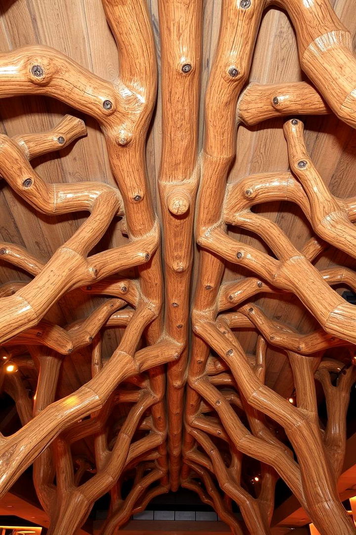 Enhance with Tree Like Ceiling Beams - 22 Forest Themed Bedroom Ideas