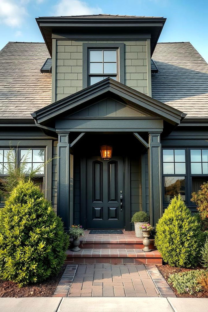 Enhanced Curb Appeal - 22 Dark Olive Green House With Black Trim