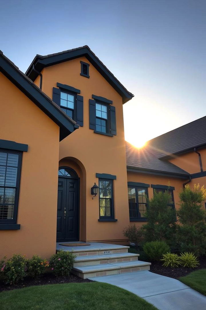 Enhanced Curb Appeal - 22 Tan House With Black Trim Design Ideas