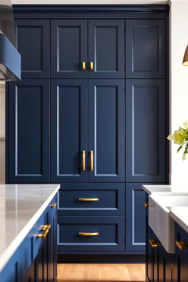 Enhanced Home Value Appeal - 22 blue kitchen cabinets with gold hardware