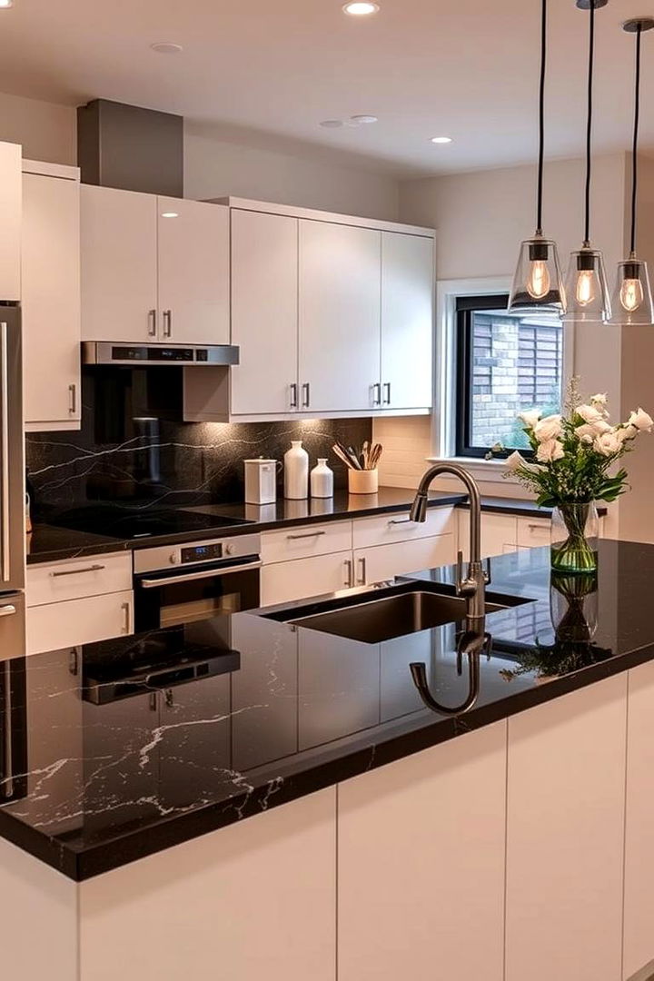 Enhanced Illumination Effect - 22 kitchen with dark countertops and light cabinets