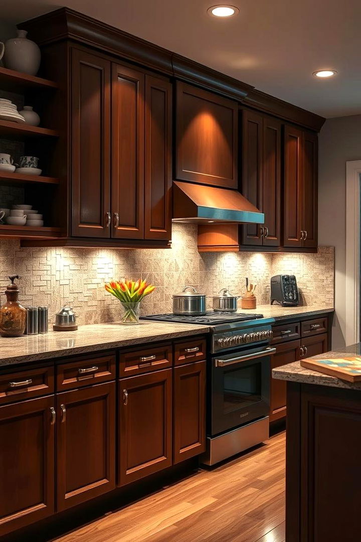 Enhanced Kitchen Lighting - 22 Brown Kitchen Cabinets Ideas
