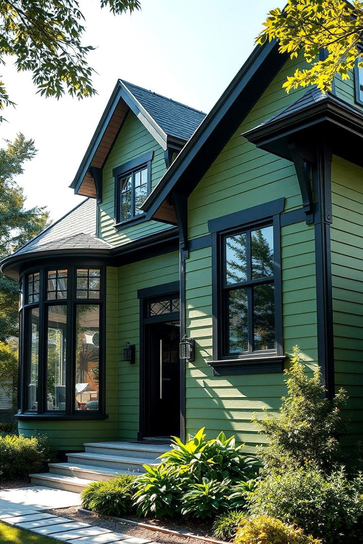 Enhanced Light and Shadow Play - 22 Green House Exterior With Black Trim