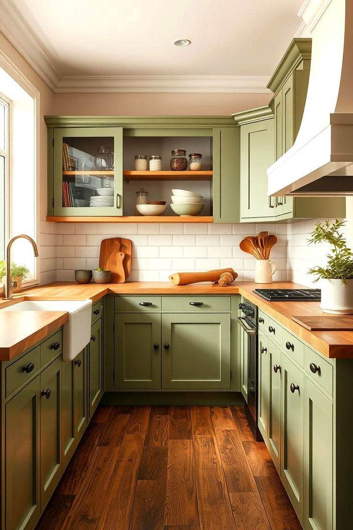 Enhanced Lighting and Mood - 22 Sage Green Kitchen Cabinets With Butcher Block Countertops