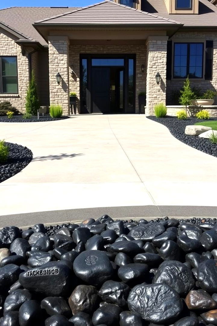 Enhancing Driveway Accents - 22 Black River Rock Landscaping Ideas