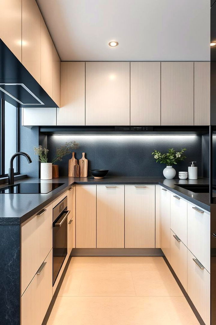 Enhancing Functionality with Style - 22 kitchen with dark countertops and light cabinets