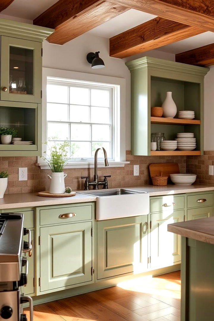 Enhancing Natural Lighting and Warmth - 22 Rustic Sage Green Kitchen Cabinets