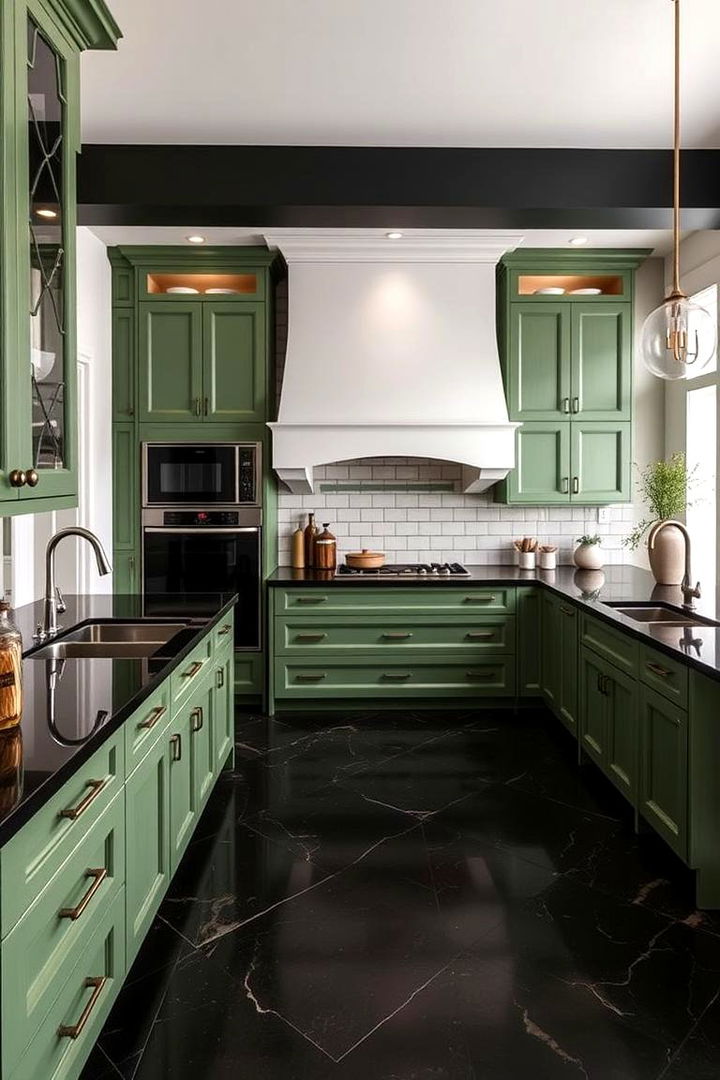 Enhancing Space Perception - 22 Green Kitchen Cabinets With Black Countertops