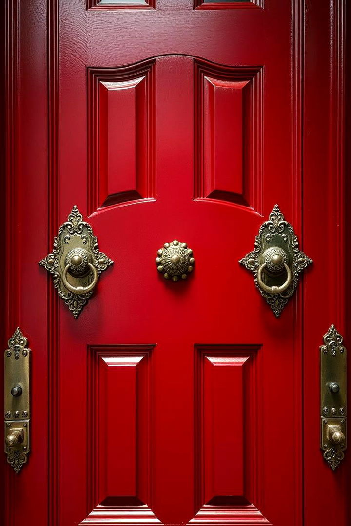 Enhancing with Decorative Hardware - 22 Dark Red Front Door Ideas