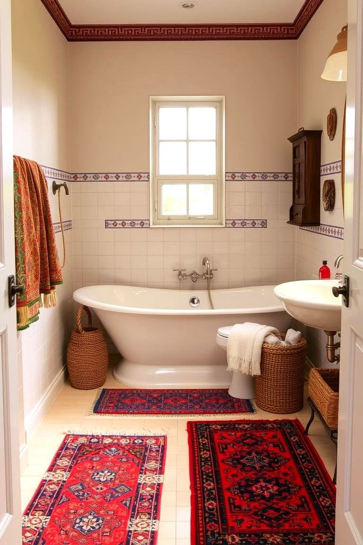 Ethnic Rug Accents - 22 Boho Bathroom Ideas