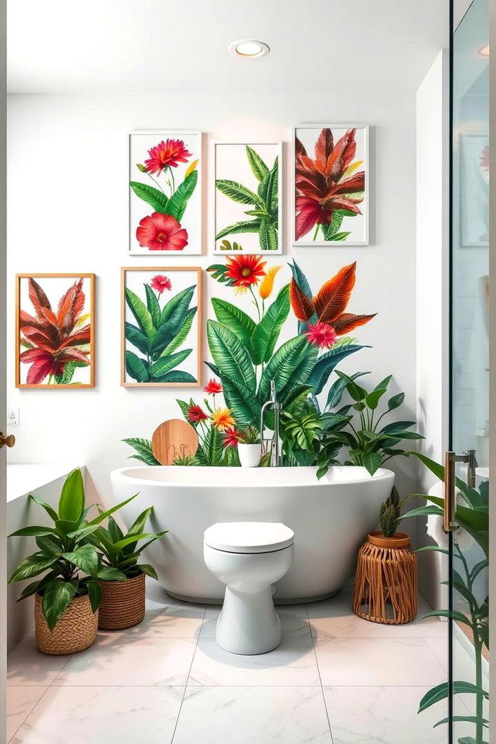 Exotic Plant Wall Art - 22 Tropical Bathroom Ideas