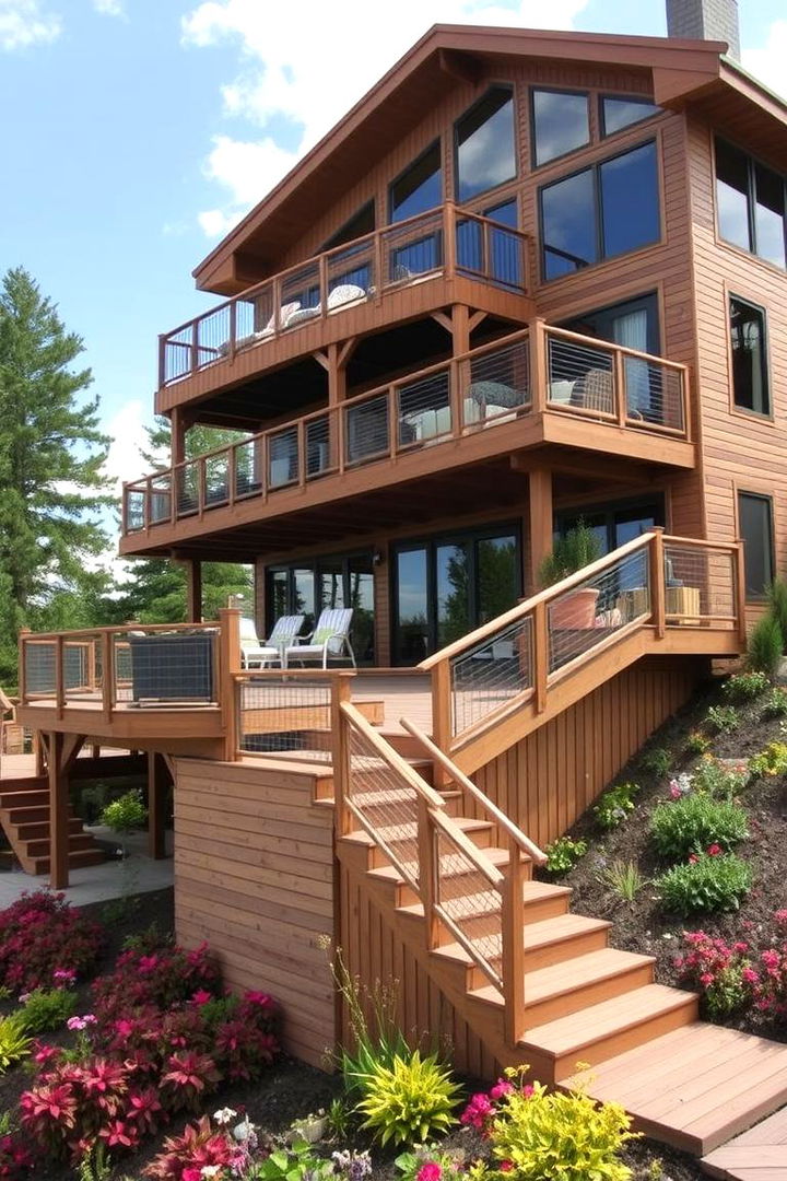 Expansive Multi Level Decking - 22 Down Sloped Backyard Ideas