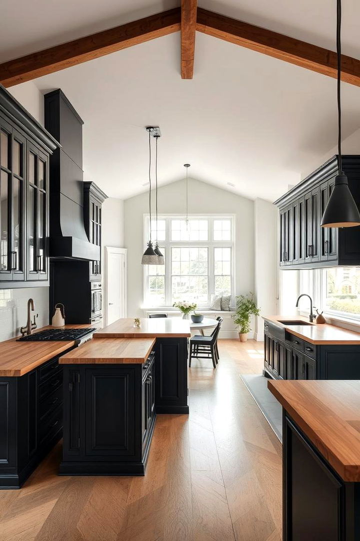 Expansive Open Layouts - 22 Kitchen With Black Cabinets And Wood Countertops Ideas