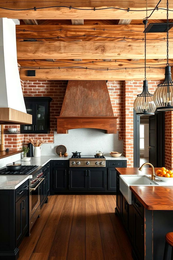 Exposed Beams and Brick - 22 Barndominium Kitchen Ideas