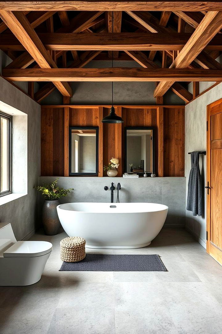 Exposed Beams and Concrete Finishes - 22 Barndominium Bathroom Ideas