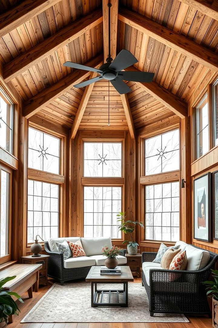 Exposed Beams and Natural Wood - 22 Farmhouse Sunroom Ideas