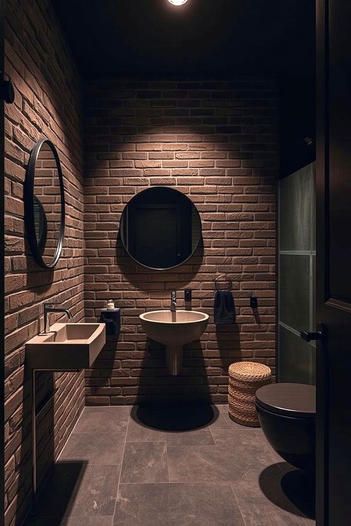 Exposed Brick in Dark Context - 22 Dark Bathroom Ideas