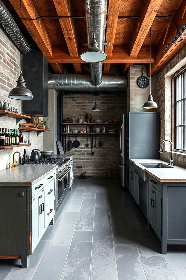 Exposed Industrial Elements - 22 Kitchens With Grey Floors