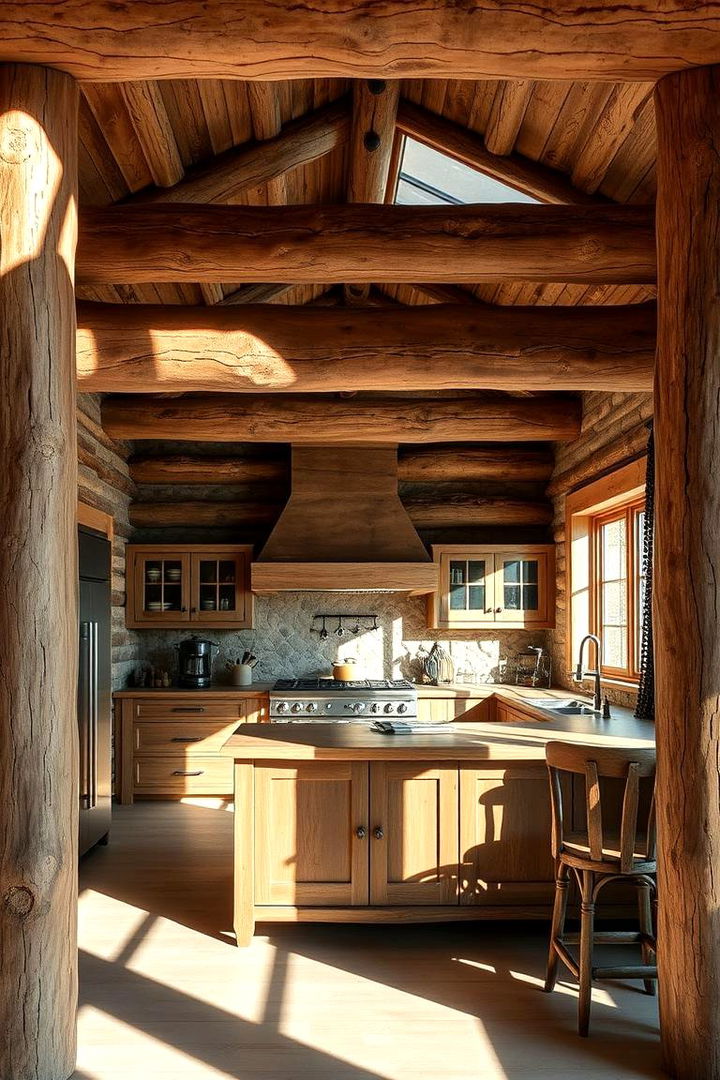 Exposed Log Beams - 22 Log Cabin Kitchen Design Ideas