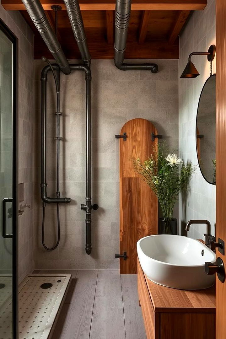 Exposed Pipe Details - 22 Rustic Bathroom Ideas