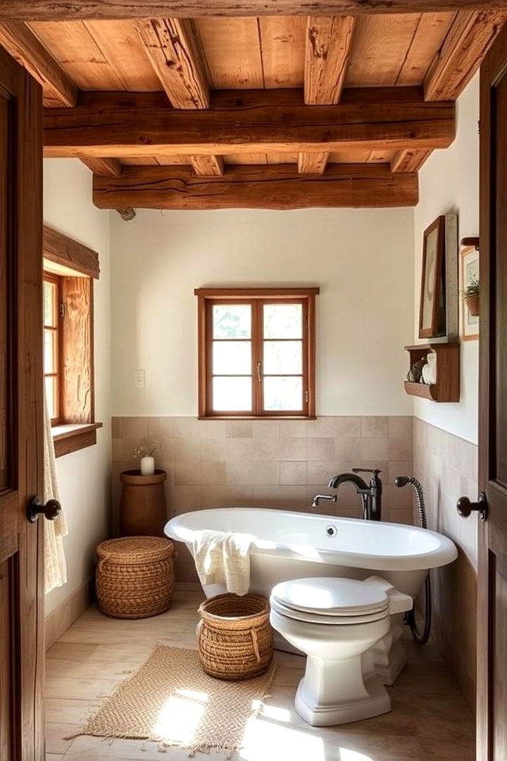 Exposed Wooden Beams for Structural Character - 22 Country Bathroom Ideas