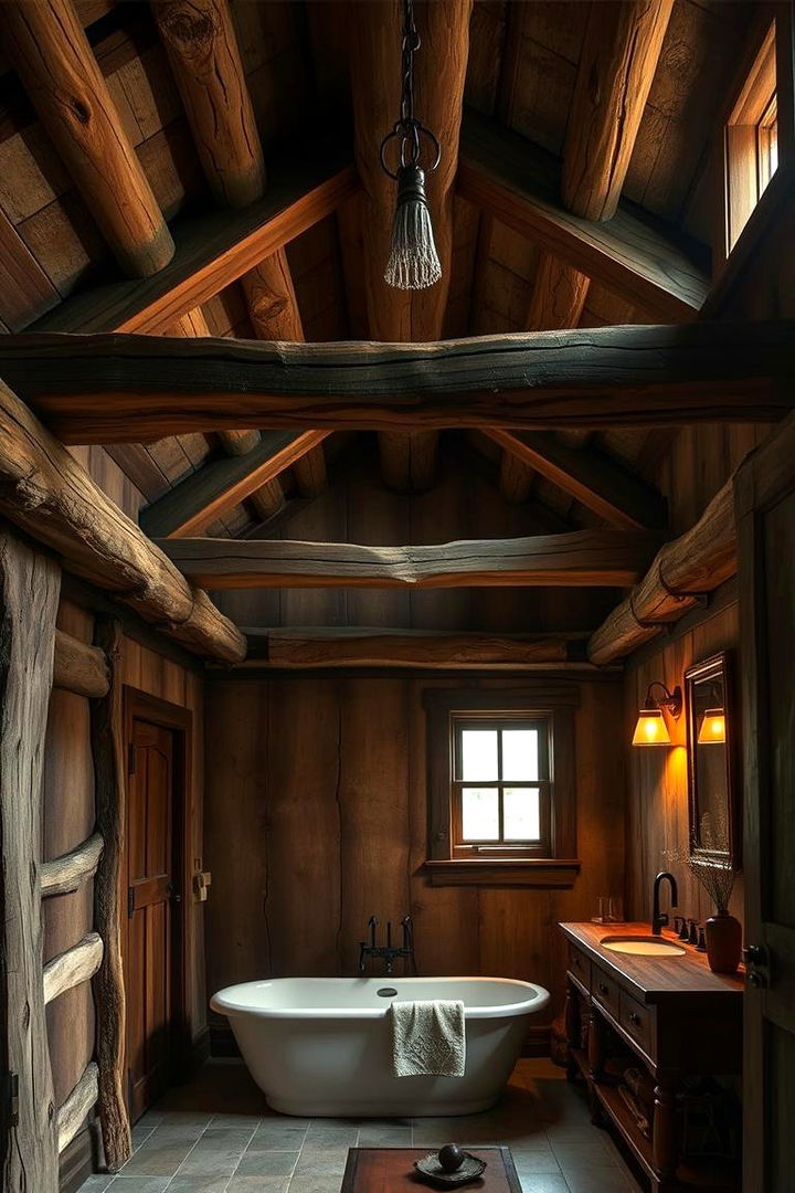 Exposed Wooden Beams - 22 Farmhouse Bathroom Ideas