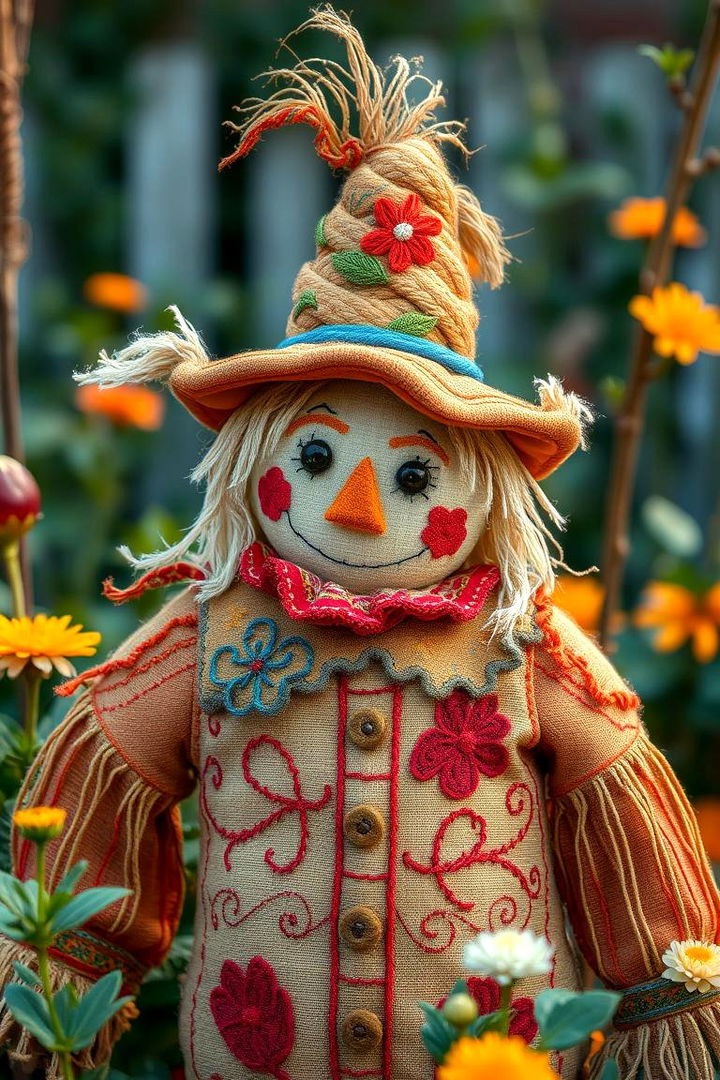 Expressive Embroidered Scarecrow Artwork - 22 Garden Scarecrow Ideas