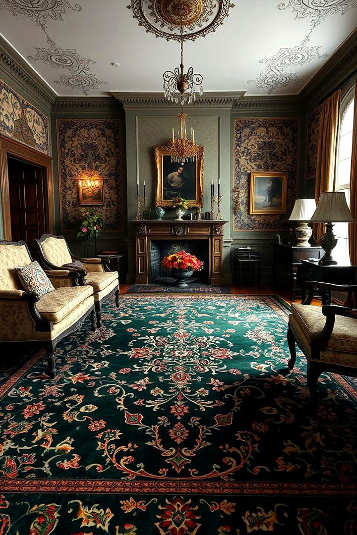 Exquisite Dark Green Persian Rugs - 22 Victorian Dark Green Living Room Ideas