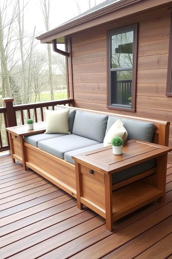 Extended Bench with Integrated Side Tables - 22 Built-in Deck Bench Ideas and Designs