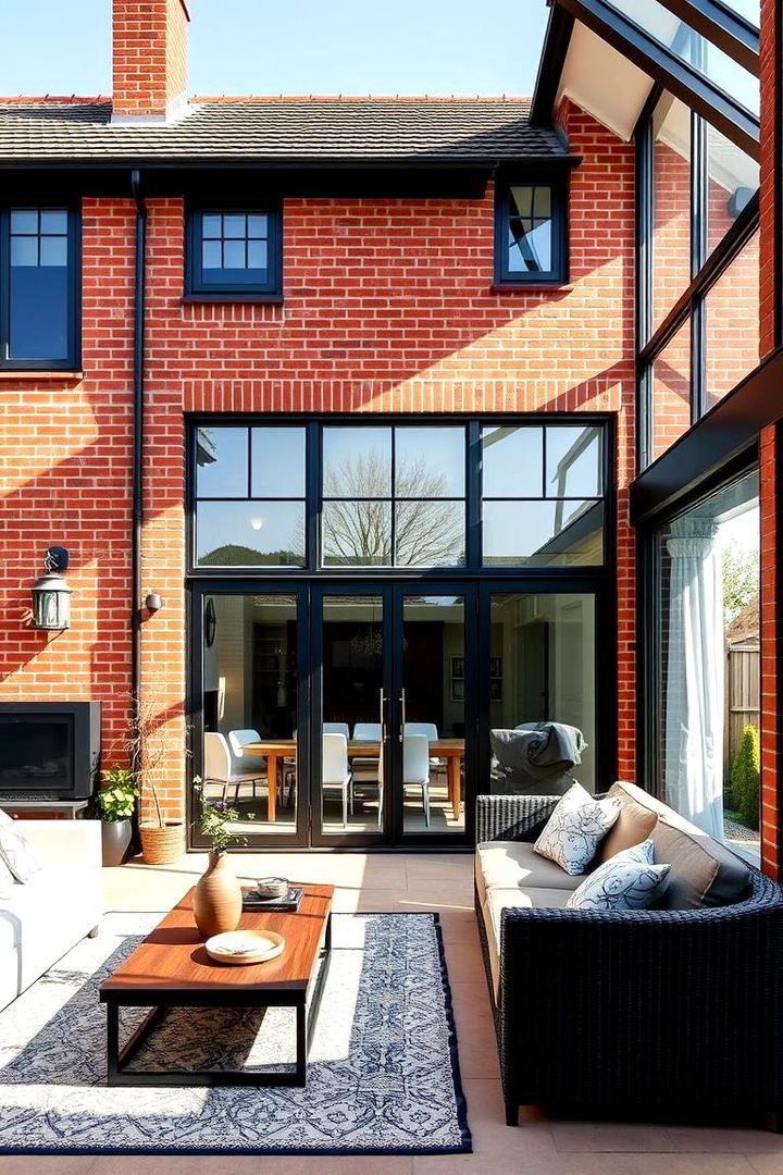 Extended Living Spaces - 22 Red Brick House with Black Trim Design Ideas
