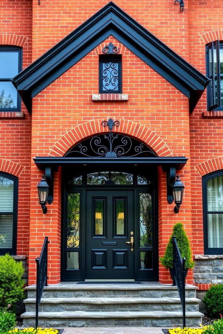 Eye Catching Facade Accents - 22 Red Brick House with Black Trim Design Ideas