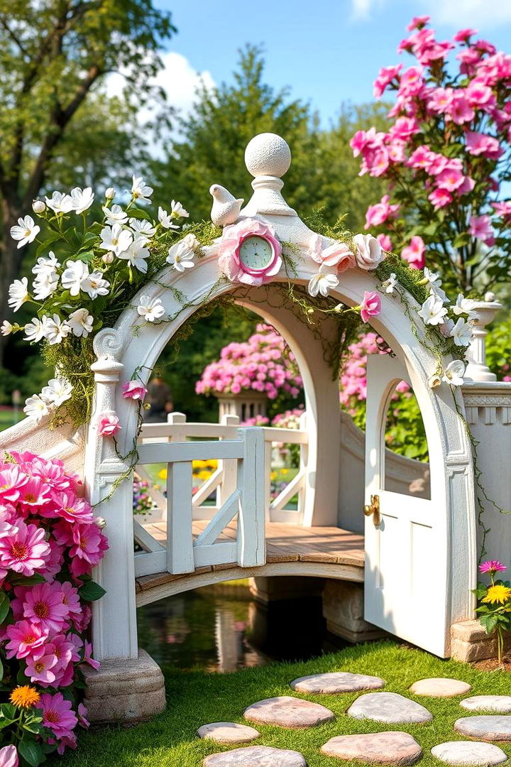 Fairy Tale Garden Bridge with Flower Accents - 22 Garden Bridge Ideas