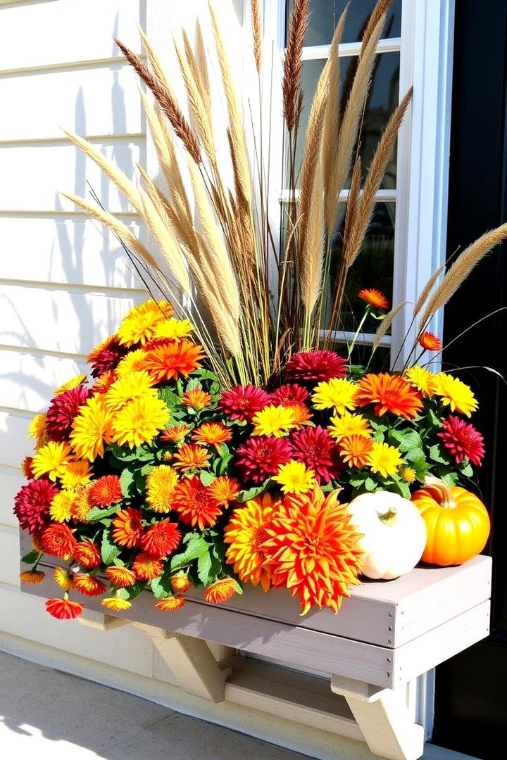Fall Themed Window Boxes with Plants - 22 Front Door Fall Decor Ideas